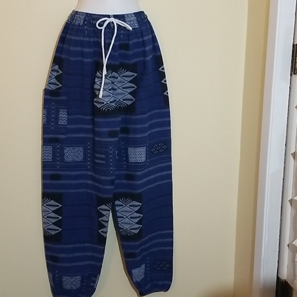 Blue Tribal Aztec Print Artsy Pants Sz M/L